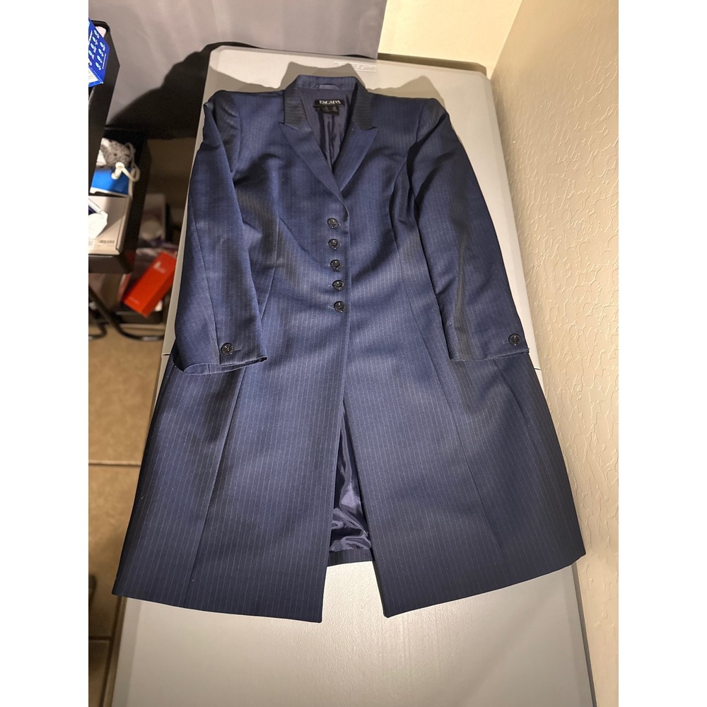 Escada Margaretha Ley Ermenegildo Zegna Mohair Trophy Navy Pinstripe Blazer 42